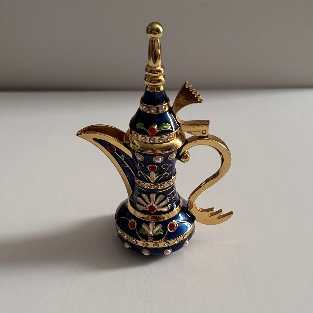 Elegant Blue and Gold Decorative Pitcher